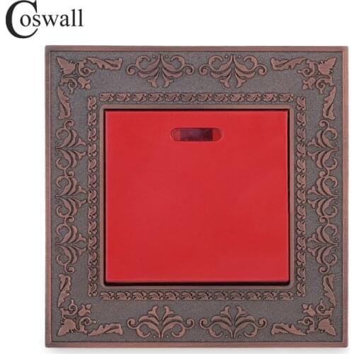 Coswall Zinc Alloy Metal Panel 45A On / Off 3x3 DP Switch Wall Switch With Neon Indicator For Water Heater Embossing Retro Style