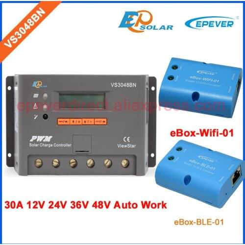 PWM EPEVER Solar portable controller 30A VS3048BN 12V/24V/36V/48V auto work with ble eBOX and wifi eBOX Mobile Phone APP