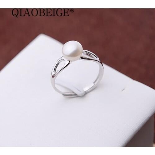 QIAOBEIGE Wholesale 925 Silver Pearl Ring Mountings DIY Accessories Ring Settings simple style Semi Pearl Ring Mountings For DIY