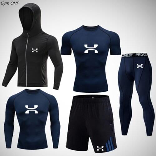 Brand Compression T shirt Mens Sports Suits Quick Dry MMA Boxing Jerseys Jogger Training Men Gym Fitness Tracksuits Shorts Sets
