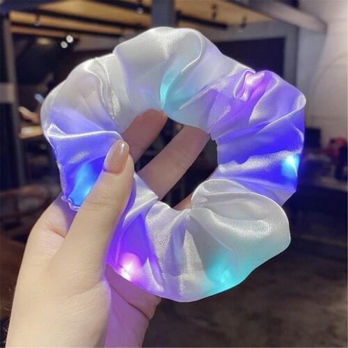 Halloween Headband Scrunchie LED Fluorescent Light-emitting Hair Ring Women Girl Hairclips Luminous Colorful Hair Accessories