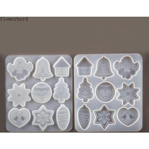 Christmas Mold Fondant Silicone Molds Christmas Tree Snowflake Elk Pendant Resin Keychain Mold Chocolate Mold Baking Tools