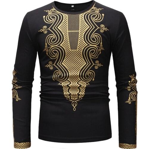 Mens Hipster Hip Hop Dashiki Traditional Shirts 2020 Brand Gold Floral Print Shirt Men Streetwear Casual African Clothes Camisa