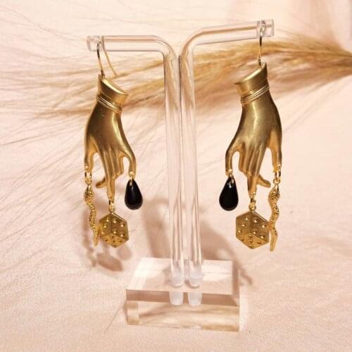 Hands with Black Drops &snake + Dice Charms Earrings //nickel-free Earrings