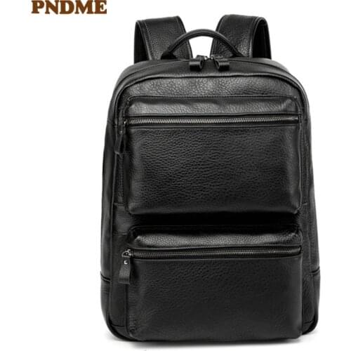 Genuine leather mens backpack simple casual first layer cowhide ladies bagpack outdoor travel soft real leaher laptop bookbag