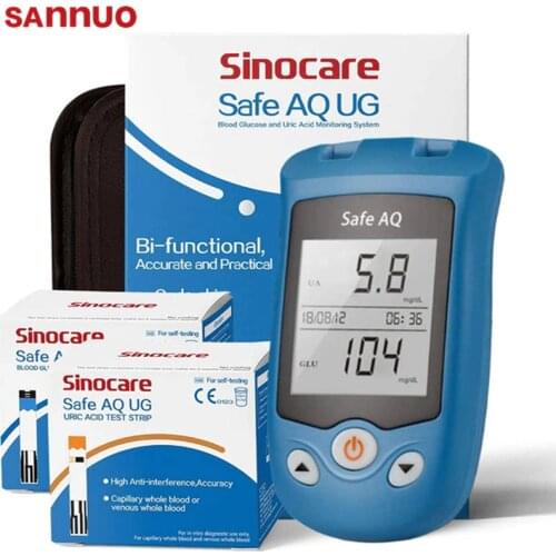 Sinocare Safe AQ UG Blood Glucose & Uric Acid Meter 2 in 1 Blood Sugar Monitor for Diabetes Test Strips Glucometer Kit