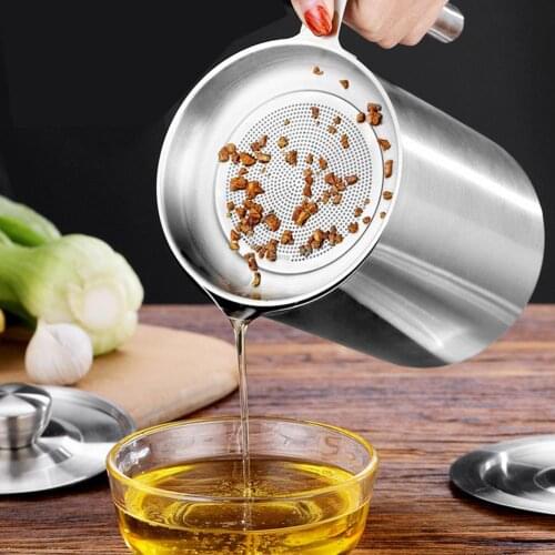 Grease Strainer And Container Stainless Steel Oil Storage Can With Dustproof Cover For Oil Storage And Filtration