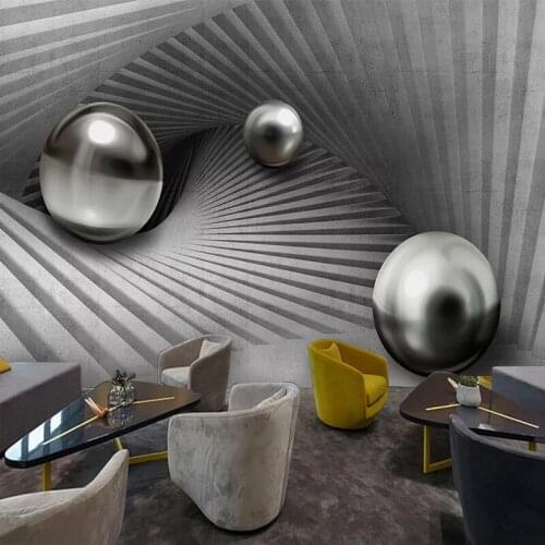 Modern Creative Mural Wallpaper 3D Space Metal Ball Photo Wall Painting Restaurant KTV Bar Self-Adhesive Waterproof 3D Stickers