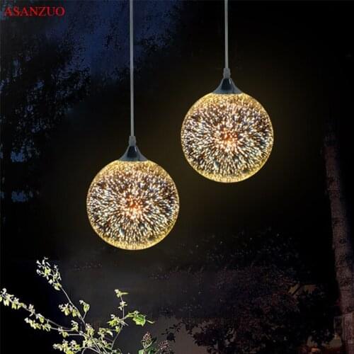 Modern Pendant Light 3D Fireworks Colorful Plated Glass Ball Decorated Bar Dining Kitchen Hanging Lamp