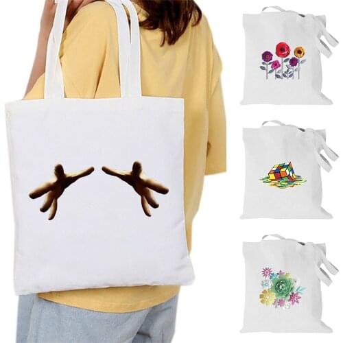 3D Pattern Women Canvas Shopping Bag Foldable Shoulder Bag Eco Handbag Tote Reusable Grocery Shopper Bags
