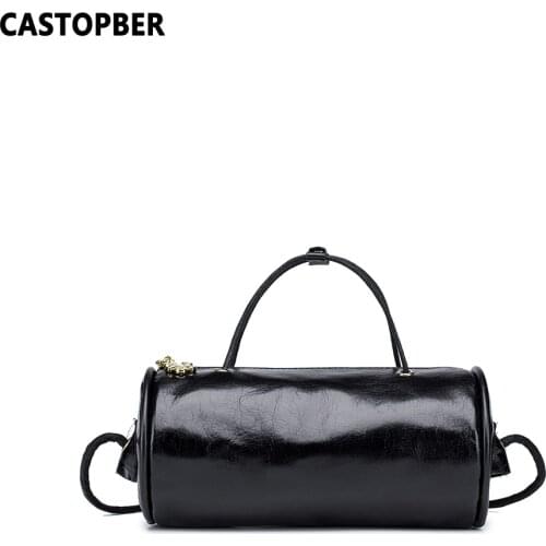 Oil Wax Cowhide Genuine Leather Barrel Handbags For Women Small Retro Mini Ladies Crossbody Bag Cell Phone Purse High Quality