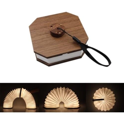 Creative LED Portable Night Light DIY Foldable Flip Book Light USB Rechargeable Wooden Organ Light Home Decoration Gift