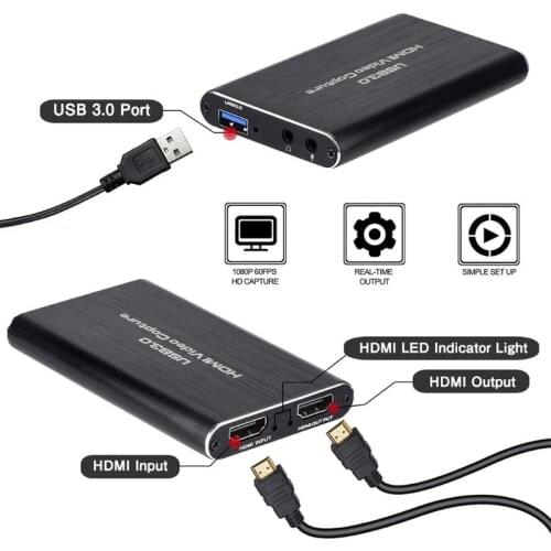 USB3.0 4K Video Capture to USB Video Capture Card Dongle Live Stream Broadcast Device Black