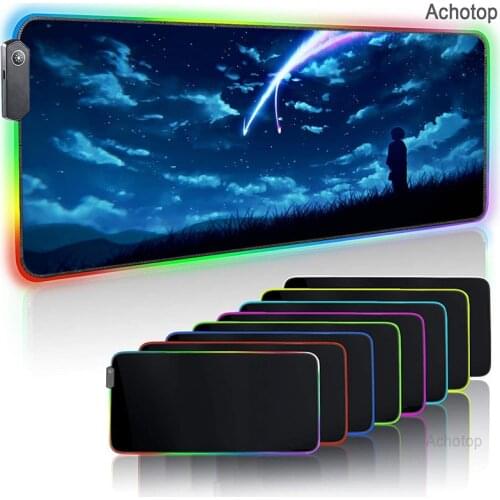 Your Name Large RGB Gaming Mouse Pad Anime Computer Mousepad Glowing Usb Led Backlight Surface Mause Pad Keyboard Mat DIY Custom