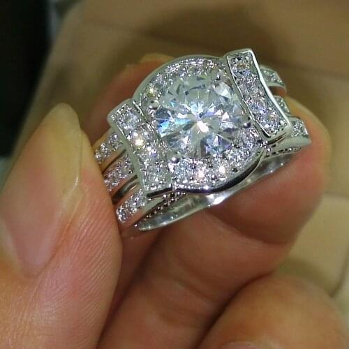 Victoria Wieck Classic Lovers AAA CZ Simulated stones 14KT White Gold Filled 2 Wedding Band Ring Set Sz 5-11 Free shipping Gift