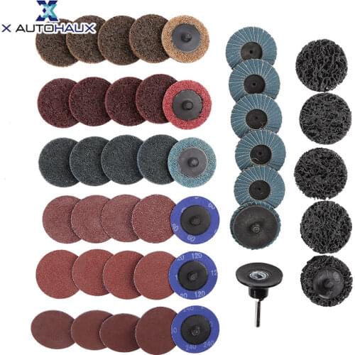 X Autohaux 30pcs 42pcs 65pcs 2" Sanding Discs Nylon Roll Lock Surface Coarse Medium Fine Grit Set
