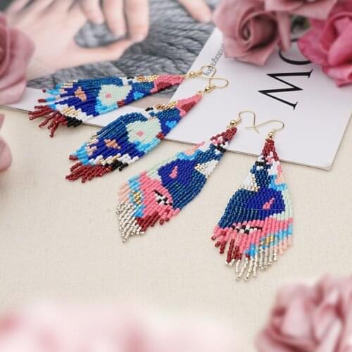 Go2Boho Miyuki Beads Earring for Women Jewelry Evil Eye Pattern Fringe Tassel Earrings Femme Accessories Gift Jewellery