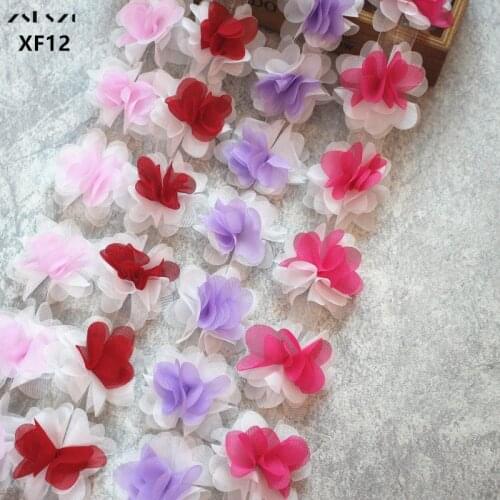 Zsbszc High quality 2yards lace trim chiffon strip 14 colors 3D Chiffon DIY wedding grown decoration 6cm Width lace trim XF12