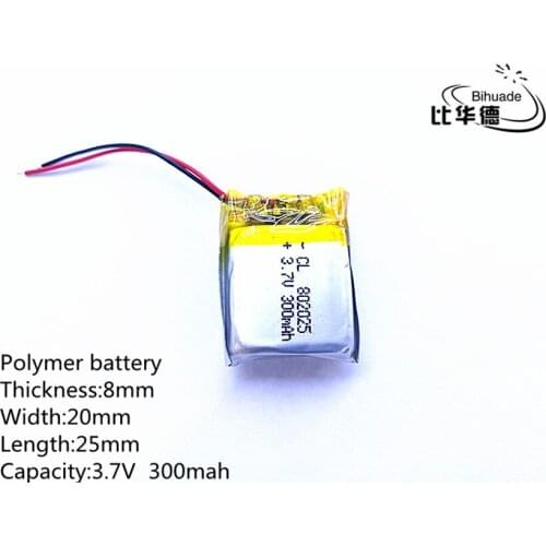 10pcs/lot Liter energy battery 3.7V 300mAh 802025 PLIB polymer lithium ion / Li-ion battery for dvr GPS mp4 mp3