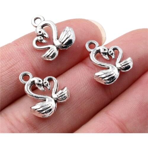 15x13mm 30pcs Antique Silver Plated Swan Handmade Charms Pendant:DIY for bracelet necklace-P4-49