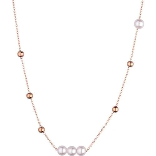 316L Stainless Steel Round Bead Necklace Female Rose Gold Freshwater Pearl Jewelry Elegant Simple Ladies Necklace Not Fade
