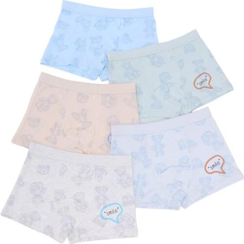 5pcs/Lot Four Seasons Wear 95%Cotton Cartoon Boys Lycra Cute Bear Cotton Panties Set Childrens Flat Underwear Soft