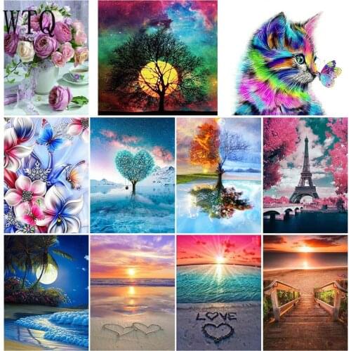5D DIY Diamond Painting Landscape Flower Beach Mosaic Painting Diamond Embroidery Full Square/Round Rhinestone Home Decoration