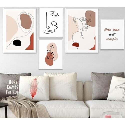Abstract Face Line Drawing Wall Art Poster Canvas Painting Boho Pictures Nordic Posters and Prints for Living Room Home Decor