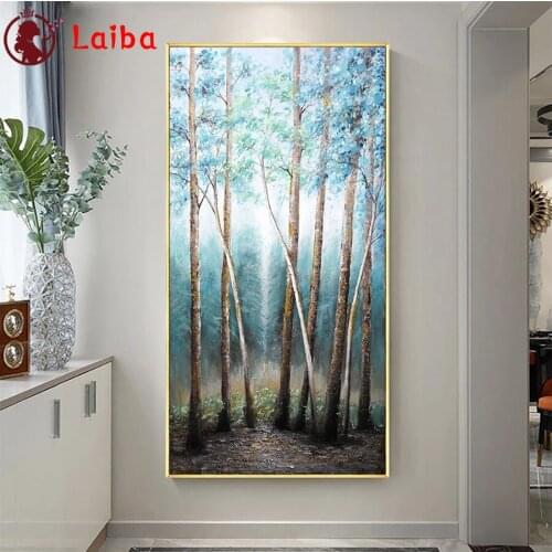 Diamond Embroidery Painted forest trees Full Square round Diamond Mosaic Rhinestones Art Painting Cross Stitch Wall Decor