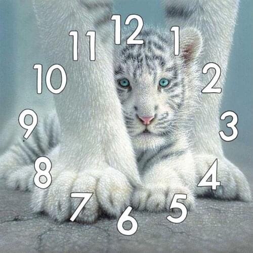 Full Square Round 5D Diy Diamond Painting Kit With Clock Mechanism Cross stitch Diamond Embroidery Mosaic Animal Tiger ZP-1596