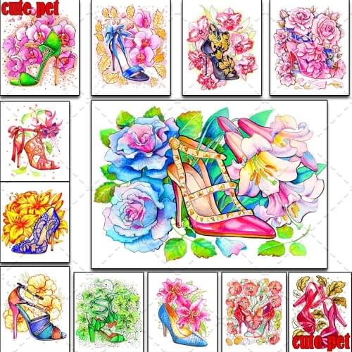 DIY Diamond Painting Cross Stitch Flowers and high heels Diamond Embroidery Patterns Full Square rhinestones Mosaic home decor