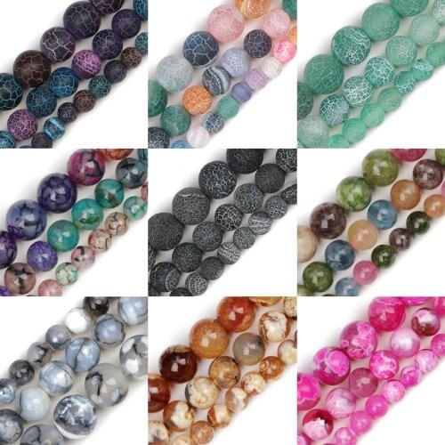 MINHIN Natural Stone Bead For Jewelry Making 6/8/10MM Cracked Dream Fire Dragon Veins Agates Beads DIY Bracelet Beads Charms