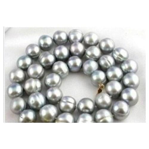 17" AAA+ 9-10MM South Sea gray Baroque Pearl Necklace 14k Clasp