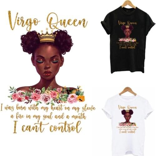 Black Queen Heat Transfer Thermal Clothing Patches DIY Washable T-Shirt Hoodies Glitter Iron On Patches For Clothes Decoration