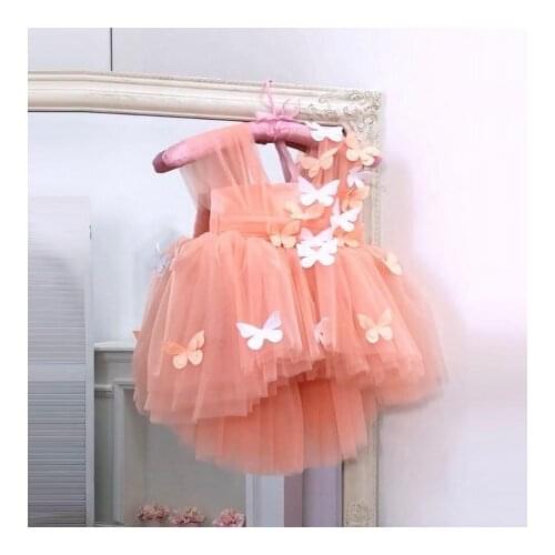 Cute Butterfly Tulle Kids Dreses Sleeveless Ball Gown Mini Length Custom Made Photo Shoot Flower Girls Baby Gowns