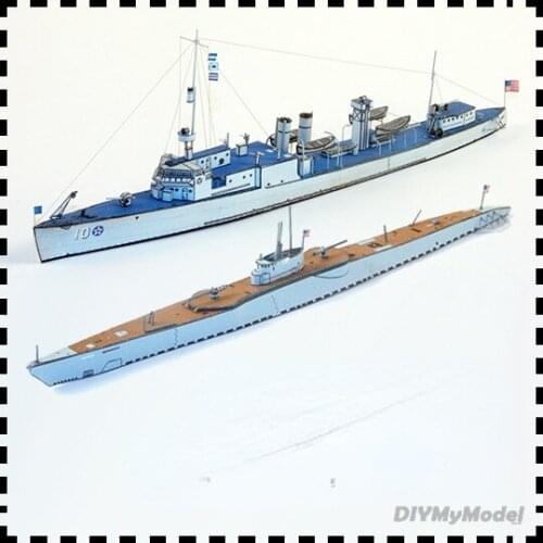 DIYMyModeI Destroyer Ballard and submarine Narwhal DIY Handcraft Paper Model Kit Handmade Toy Puzzles Gift Movie prop