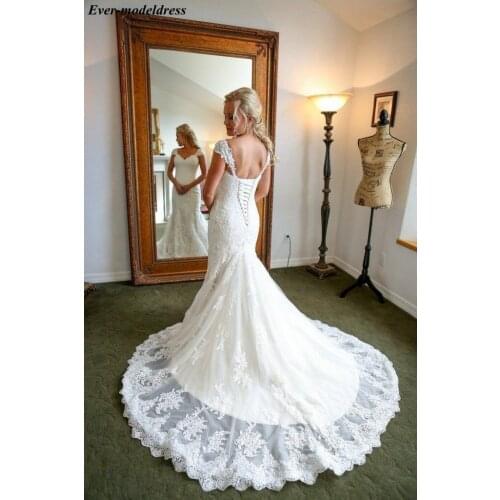 Elegant Mermaid Wedding Dresses 2019 Lace Appliques Cap Sleeves Lace Up Back Newest Bridal Gowns Robe De Mariee Customized