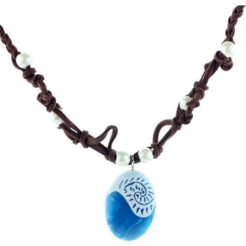 ERLUER Choker Necklaces For Women Grils Movie Braided Leather Rope Chain Moana Ocean Blue Stone Charm Necklaces & Pendants Colar