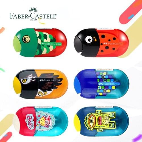 FABERCASTELL Cartoon Pencil Sharpener Creative Double Hole Mechanical Pen Knife with Eraser Kawaii Animal Stationery Supplies