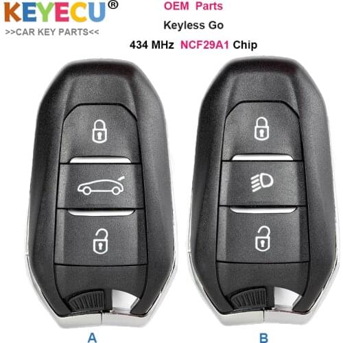 KEYECU OEM Keyless Go Smart Remote Car Key With Light 3 Buttons 434MHz IM3A Hitag AES NCF29A1 Chip for Peugeot 5008 508 2020