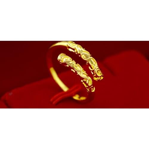 Korean Fashion 14K Yellow Gold Ring Jewelry Adjustable Golden Cudgel Unisex Women Men Rings for Couple Party Birthdays Gifts