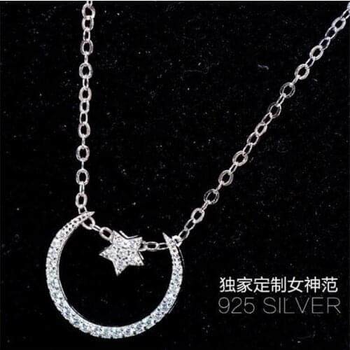 Korean Version Of The Moon And Star Micro Crystal 925 Sterling Silver Jewelry Popular Fashion Pendant Necklaces N085