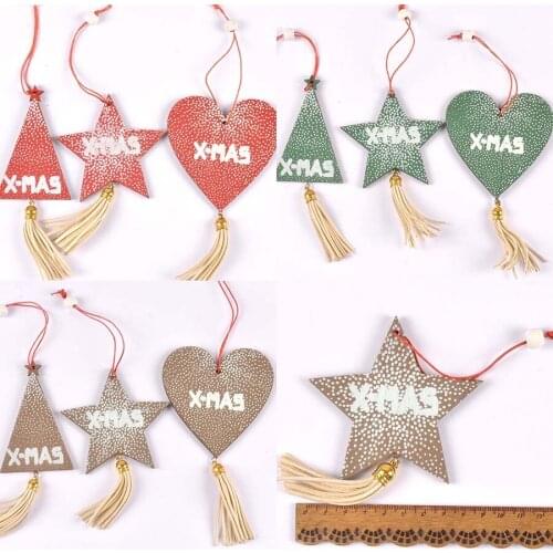 Red/green/coffee Wood Decoration Christmas Tree Hanging Ornaments Pendant DIY Xmas Ornaments Wooden Crafts Kids Gifts 3pcs m2633