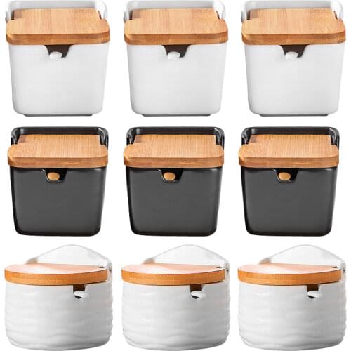 Creative European ceramic flip seasoning jar cruet salt kitchen supplies seasoning box seasoning pot Container Condiment Jars