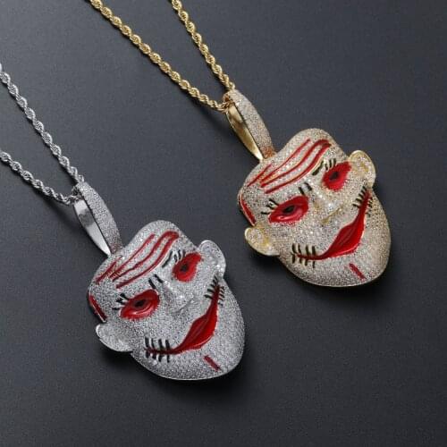 Hip Hop Clown Mask Pendants 2 Colors Micro Paved AAA Cubic Zirconia Necklace Fashion Mens Jewelry