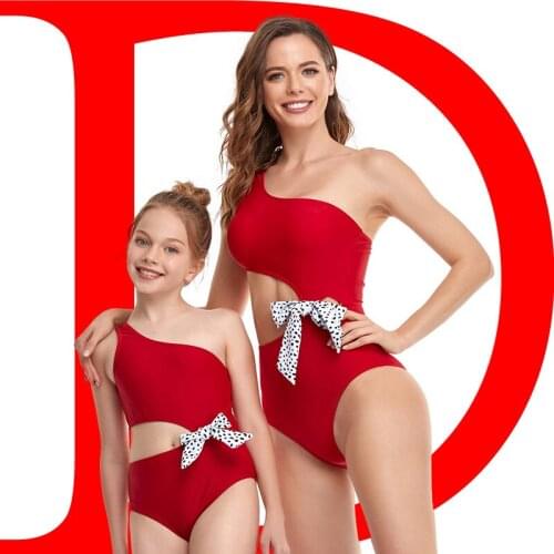 Mom Girl Bathing Suit One Shoulder Mother Daughter Swimsuit One Piece Sexy Bikini Set for Women Teenager Toddler Girls Swimwear
