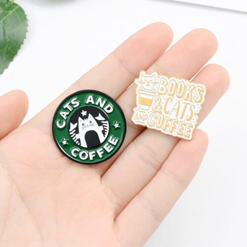 Cute Cats Enamel Pins Books coffee Dogs Round Badge Denim Shirt Animal Lapel Pin Outside Clothing Backpack Jewelry Gift