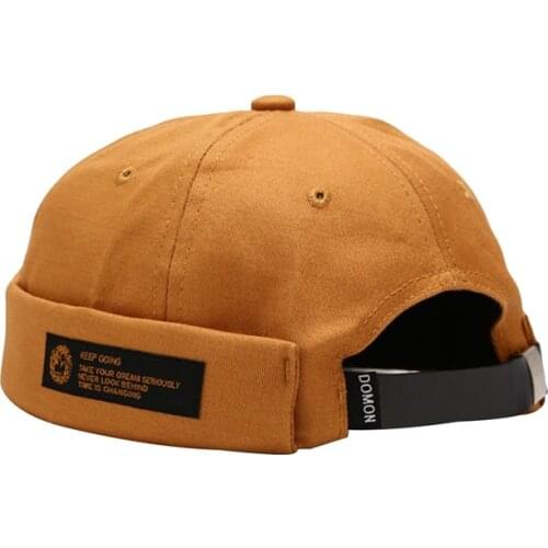 Men Street Casual Docker Sailor Biker Hat Mens Cotton Adjustable French Brimless Hat Vogue Retro Skullcap Pumpkin Navy Beanie