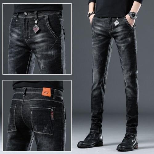 Men’s High Quality Classic Business Jeans,Elastic&Washed Denim Pants,Straight Slim-fit Scratches Decors Fashion Casual Jeans
