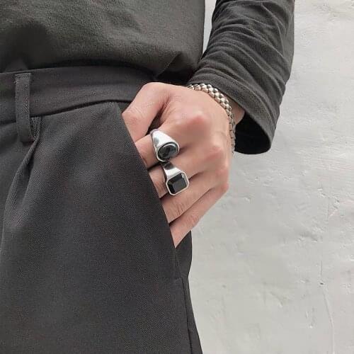 Hot Sale Fashion Mens Signet Ring with Black Crystal Classic Big Stone Male Finger Rings Good Luck Jewelery OSR378
